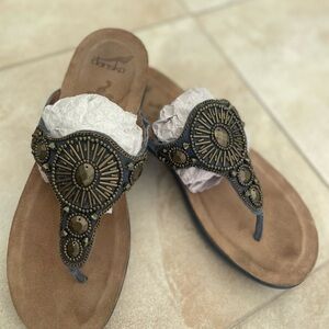 Dansko Blue Suede Sandals with Beading